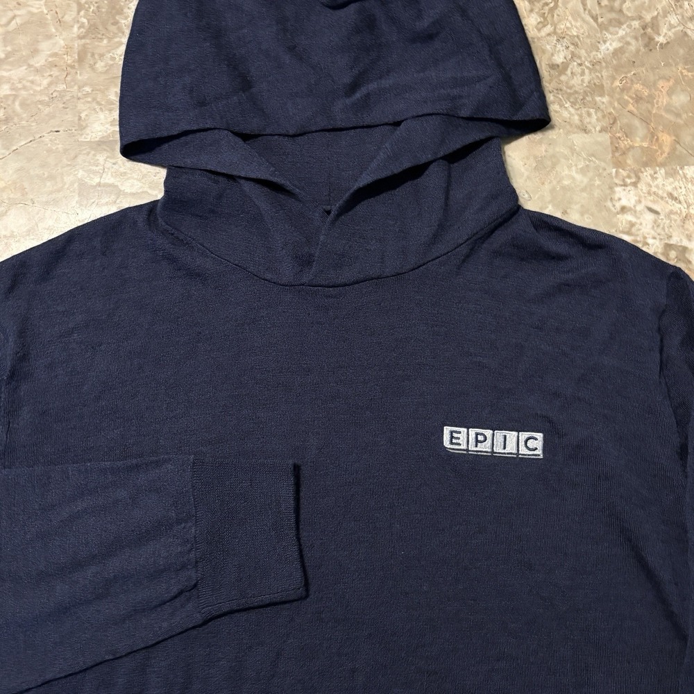 Greyson Hoodie Mens Medium Blue Napeague Wool Linen Pullover Luxury Golf Logo